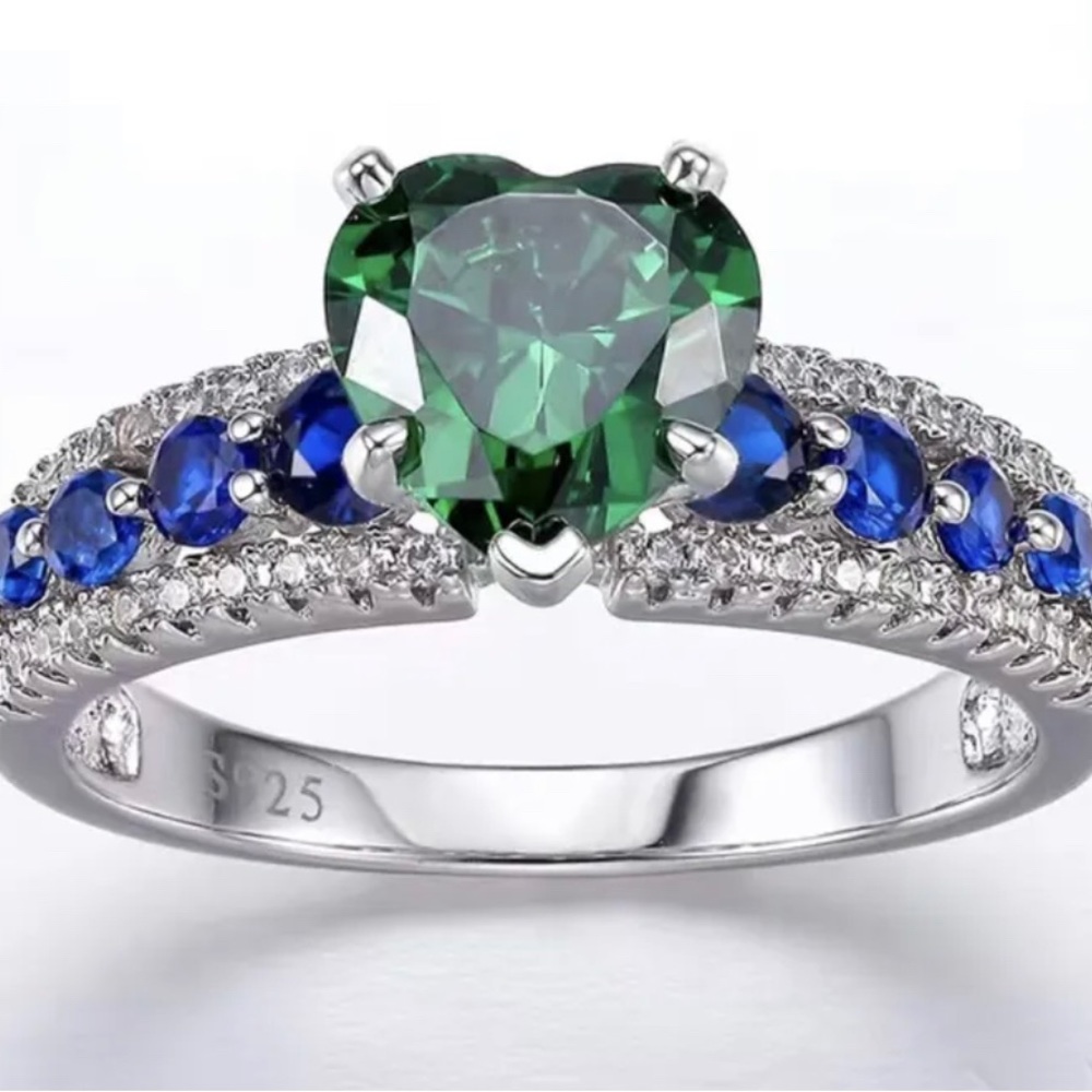 Sterling Silver 925 blue & green ring NWT size 8